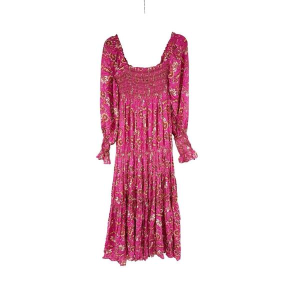 FREE PEOPLE Sweet Escape Smocked Shirred Pink Floral Printed Maxi Dress Size XS - Picture 1 of 8